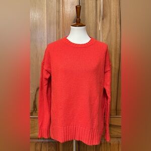 J. Crew Vibrant Red-Orange Soft Wool-Blend Knit Long-Sleeve Crewneck Sweater EUC